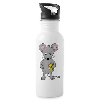 kleine Maus mit Käse - Trinkflasche mit integriertem Trinkhalm - Weiß - Rechts