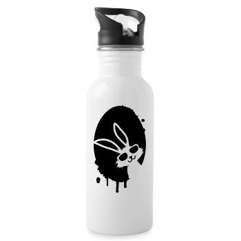 Coole Hasen-Illustration mit Street-Art Flair - Trinkflasche mit integriertem Trinkhalm - Weiß - Rechts