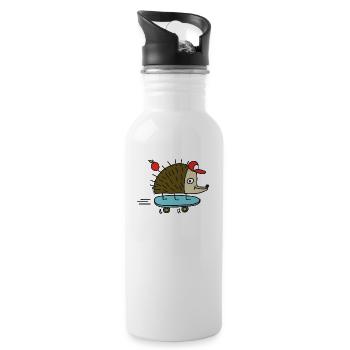 Skater Igel by cheslo - Water bottle with straw - white - Right