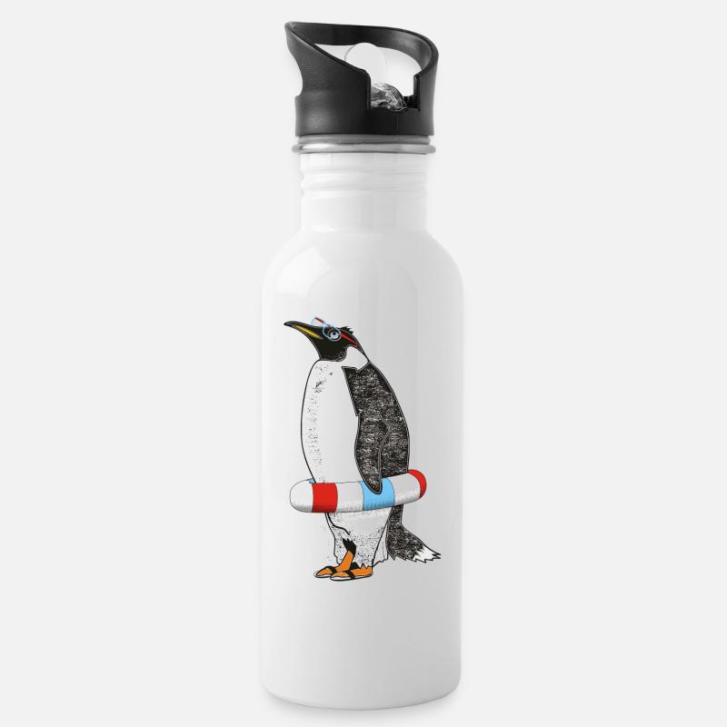 PINGOUIN ATTEND POUR L'ÉTÉ - Gourde avec paille intégrée - blanc