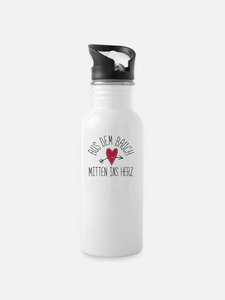 bauch herz - Trinkflasche mit integriertem Trinkhalm - Weiß
