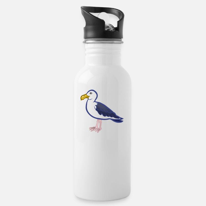 Möwe - Trinkflasche mit integriertem Trinkhalm - Weiß