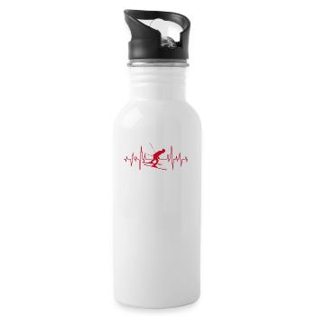 J'adore battement de coeur cadeau de ski de fond - Gourde avec paille intégrée - blanc - Droite