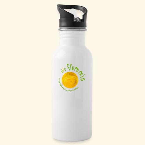 Flummi Logo rund gelb - Trinkflasche mit integriertem Trinkhalm