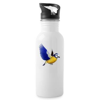 blaumeise,meise,vogel,tier - Trinkflasche mit integriertem Trinkhalm - Weiß - Rechts