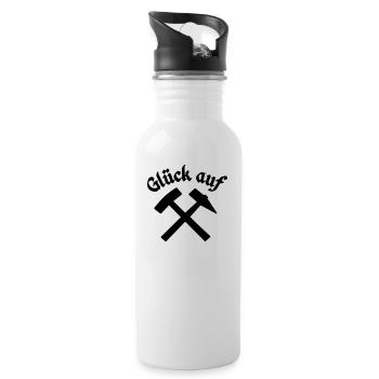 glueck auf hammer schlegel - Trinkflasche mit integriertem Trinkhalm - Weiß - Rechts