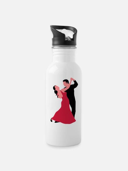 tanzpaar_f_3c - Trinkflasche mit integriertem Trinkhalm - Weiß