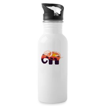 Elefant Savanne Sonnenuntergang - Trinkflasche mit integriertem Trinkhalm - Weiß - Rechts