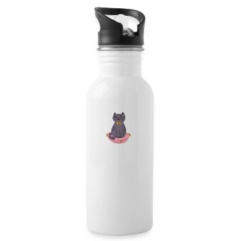 Lustige Katze - Trinkflasche mit integriertem Trinkhalm - Weiß - Rechts