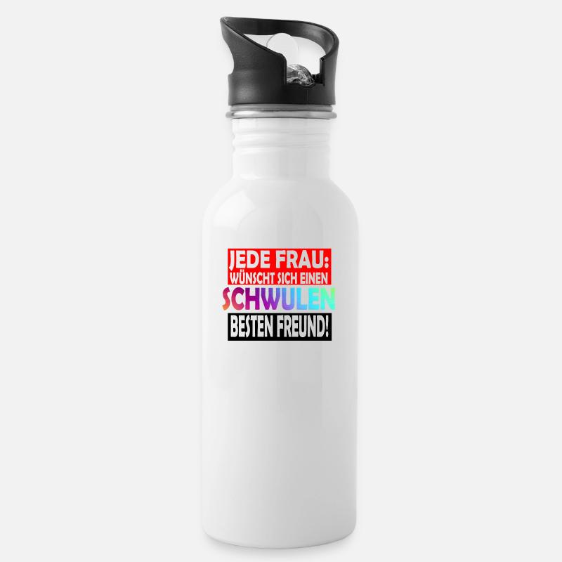 Schwuler Freund / Bester Freund - Trinkflasche mit integriertem Trinkhalm - Weiß