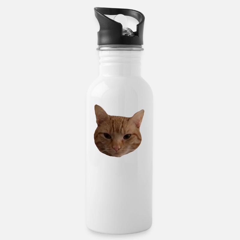 Tête de chat rouge - Gourde avec paille intégrée - blanc