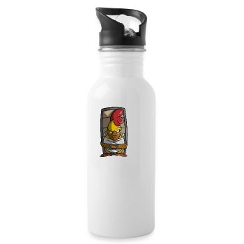 Cute but Psycho, Chicken in Straitjacket, Gift Idea - Water bottle with straw - white - Right