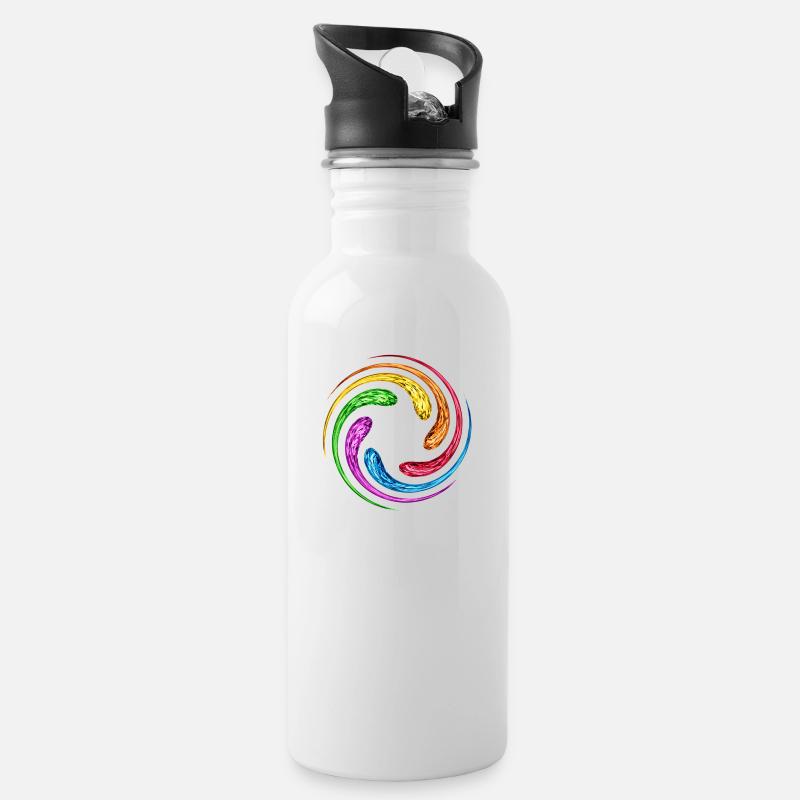 Infinity Spirale Unendlichkeit Steine Regenbogen - Trinkflasche mit integriertem Trinkhalm - Weiß