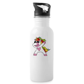 Dabbing Einhorn - Trinkflasche mit integriertem Trinkhalm - Weiß - Rechts