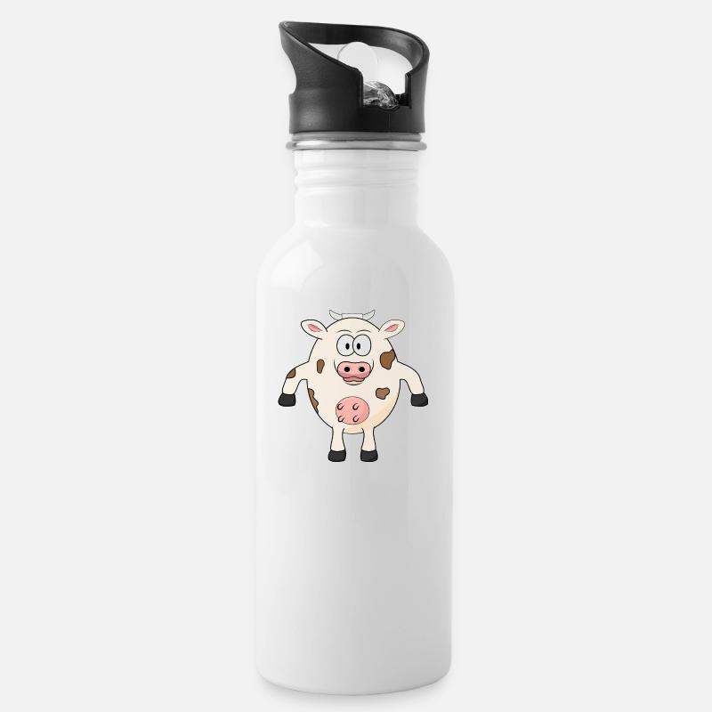Fette Kuh - Trinkflasche mit integriertem Trinkhalm - Weiß