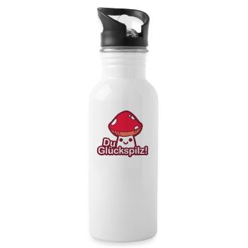 Du Glückspilz! Sprüche Spruch Witz Geschenk - Trinkflasche mit integriertem Trinkhalm - Weiß - Rechts