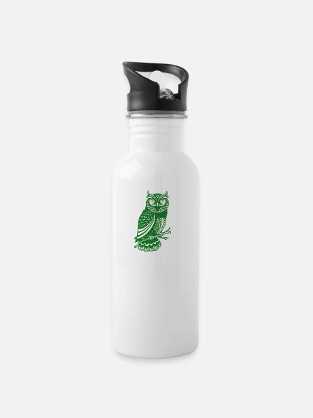 Waldeule - Trinkflasche mit integriertem Trinkhalm - Weiß