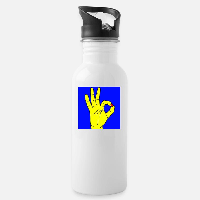 okay blue - Water bottle with straw - white