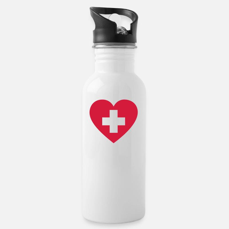Coeur, premiers secours - Gourde avec paille intégrée - blanc