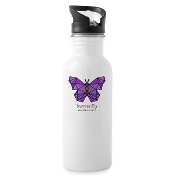 Butterfly purple logo, modern abstract art - Water bottle with straw - white - Right