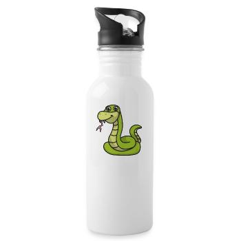 Snake cartoon gift animal snakes green - Water bottle with straw - white - Right