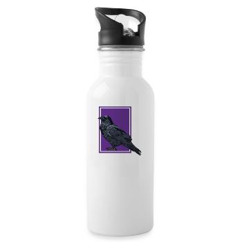 Rabe - Krähe - Kolkrabe - Trinkflasche mit integriertem Trinkhalm - Weiß - Rechts