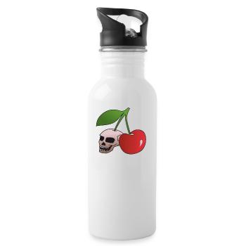 Totenkopf Kirsche - Trinkflasche mit integriertem Trinkhalm - Weiß - Rechts