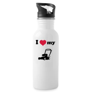Lawn mower lawn mow green lawn grass gift - Water bottle with straw - white - Right