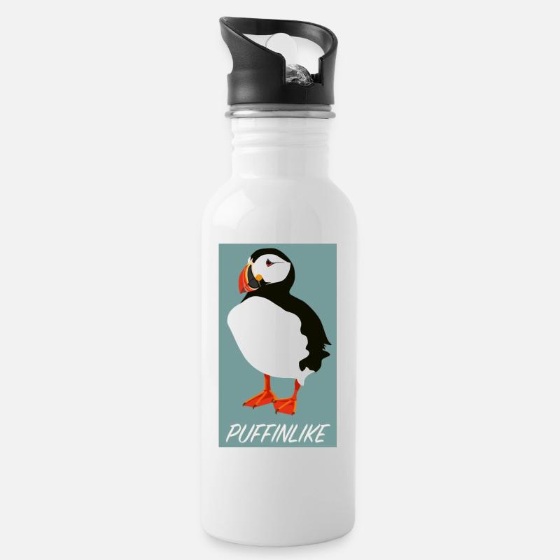 Puffin Puff Papageientaucher - Trinkflasche mit integriertem Trinkhalm - Weiß