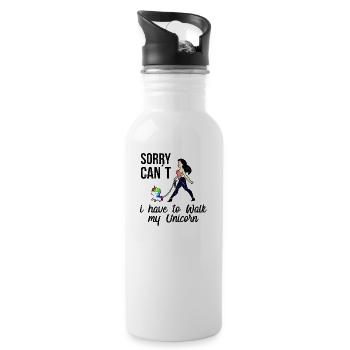 Funny Unicorn Shirt Walk Sorry Gift Unicorn - Water bottle with straw - white - Right