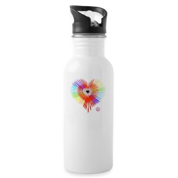 Regenbogen Herz - Trinkflasche mit integriertem Trinkhalm - Weiß - Rechts