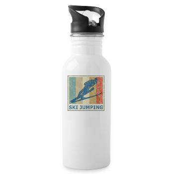Vintage Retro Ski Weitsprung Skiflug Skispringen - Trinkflasche mit integriertem Trinkhalm - Weiß - Rechts