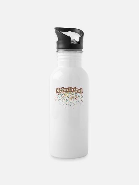 Einschulung - Trinkflasche mit integriertem Trinkhalm - Weiß