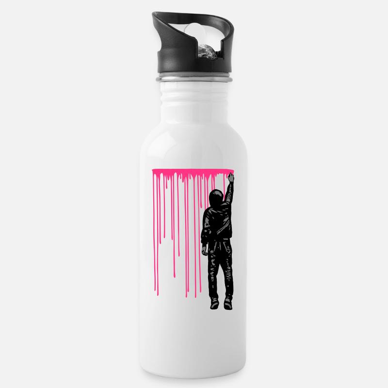 STREET ART - SPRAY BOY - Trinkflasche mit integriertem Trinkhalm - Weiß