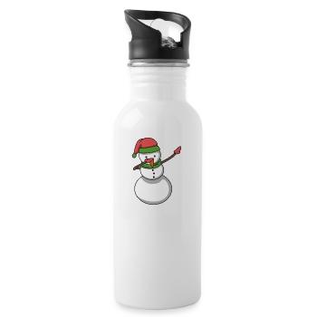 Snowman dabbing hip hop gift Christmas - Water bottle with straw - white - Right