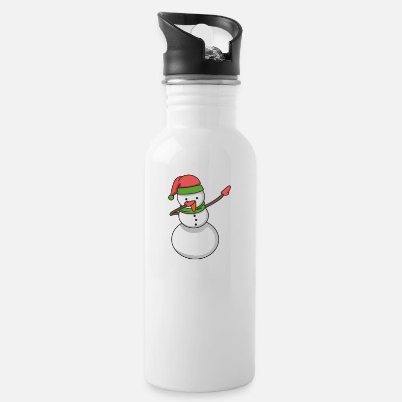Schneemann dabbing Hip Hop Geschenk Weihnachten - Trinkflasche mit integriertem Trinkhalm - Weiß