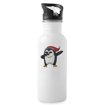 Penguin Dabbing Christmas Gift Hip Hop Cool - Water bottle with straw - white - Right