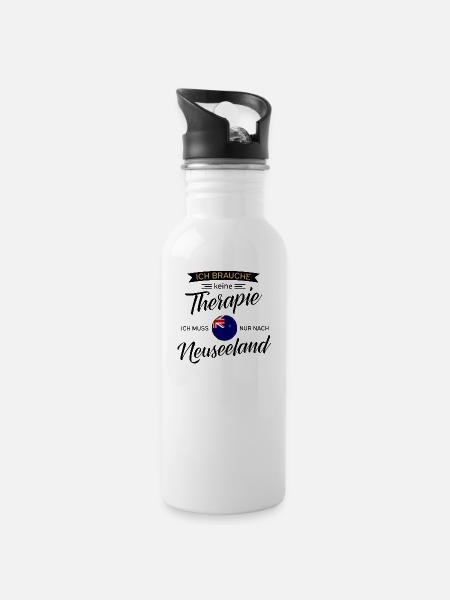 Neuseeland - Trinkflasche mit integriertem Trinkhalm - Weiß