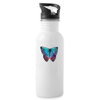 Blue butterfly - Water bottle with straw - white - Right