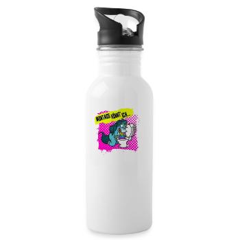 Montags könnt ich... Lustiges Einhorn Design - Trinkflasche mit integriertem Trinkhalm - Weiß - Rechts
