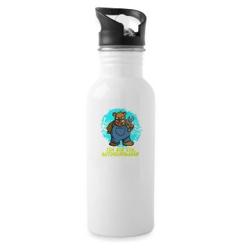Autoschraubär - Geschenk für Autobastler - Trinkflasche mit integriertem Trinkhalm - Weiß - Rechts