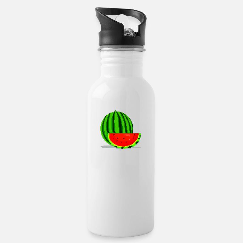 Pixel Art Melone - Trinkflasche mit integriertem Trinkhalm - Weiß