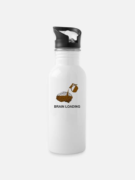 Brain loading by coffee - Trinkflasche mit integriertem Trinkhalm - Weiß
