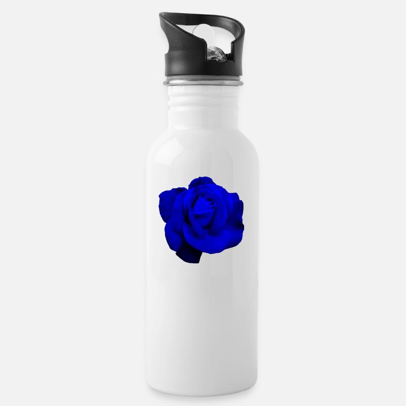 Rose bleue - Gourde avec paille intégrée - blanc