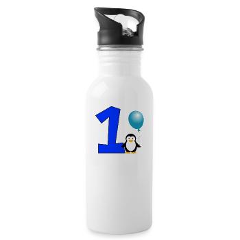 Happy Birthday Pinguin Geschenk Geburtstag 1 Jahr - Trinkflasche mit integriertem Trinkhalm - Weiß - Rechts