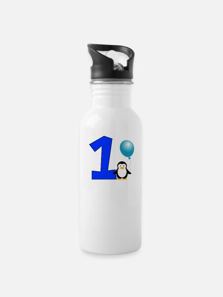 Happy Birthday Pinguin Geschenk Geburtstag 1 Jahr - Trinkflasche mit integriertem Trinkhalm - Weiß