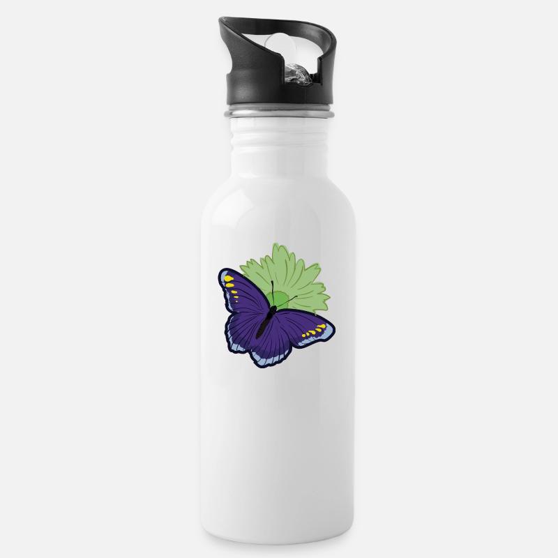 Papillon papillon - Gourde avec paille intégrée - blanc