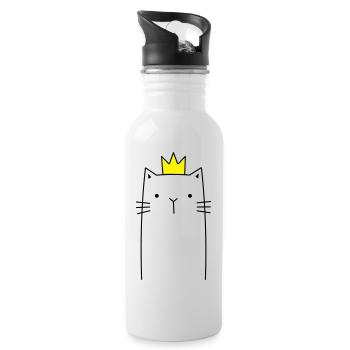 Cat with crown Prince princess gift - Water bottle with straw - white - Right