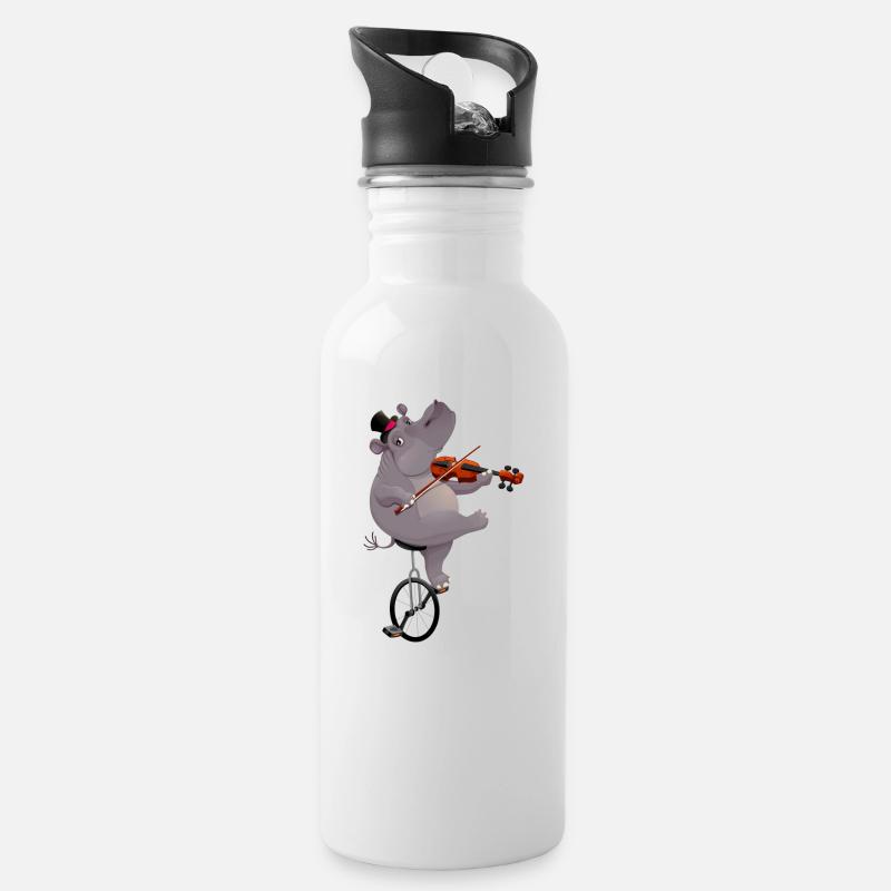 Hippopotame avec monocycle - Gourde avec paille intégrée - blanc