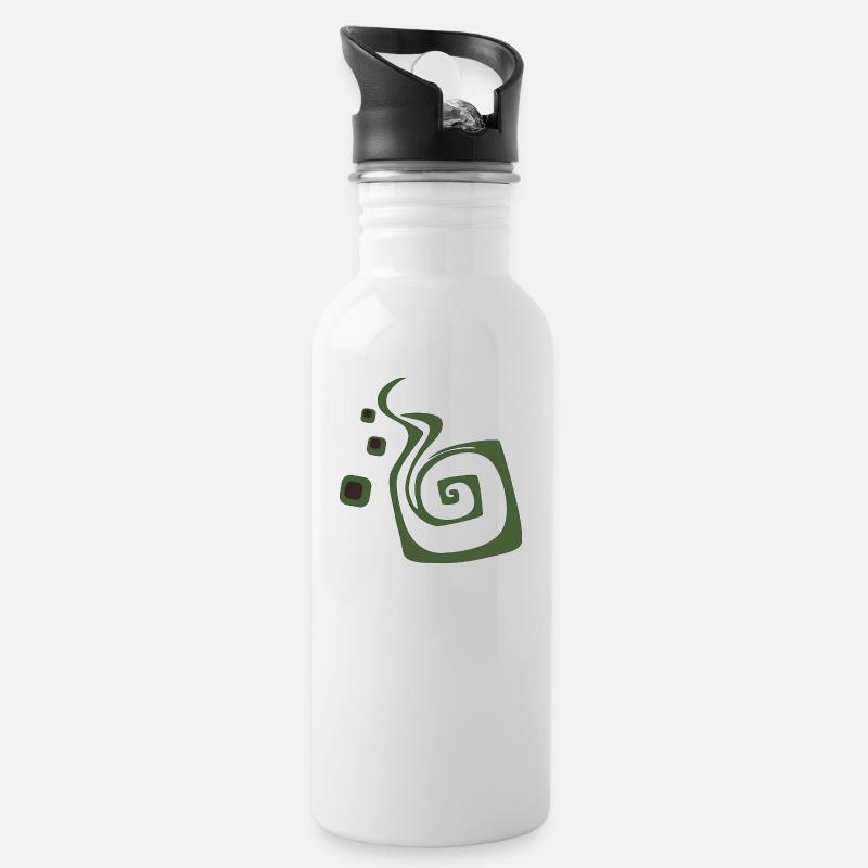 Grüne Spirale - Trinkflasche mit integriertem Trinkhalm - Weiß